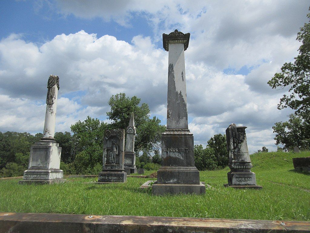 Tall headstones at Rose Hill Cemetery