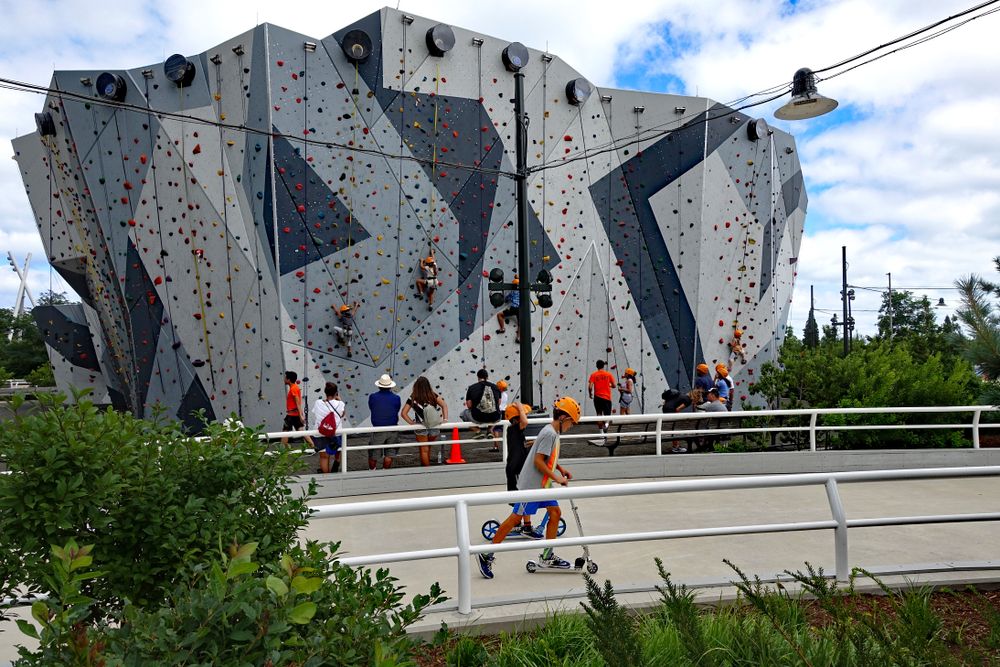 Rock climbing wall at Maggie Daley Park