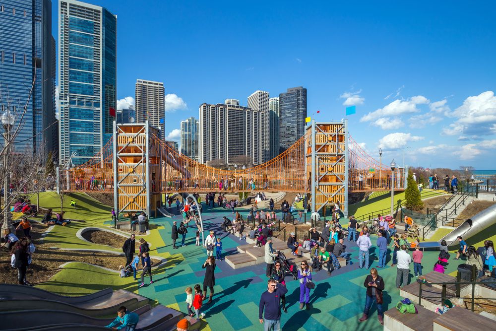 People enjoying their day at Maggie Daley Park