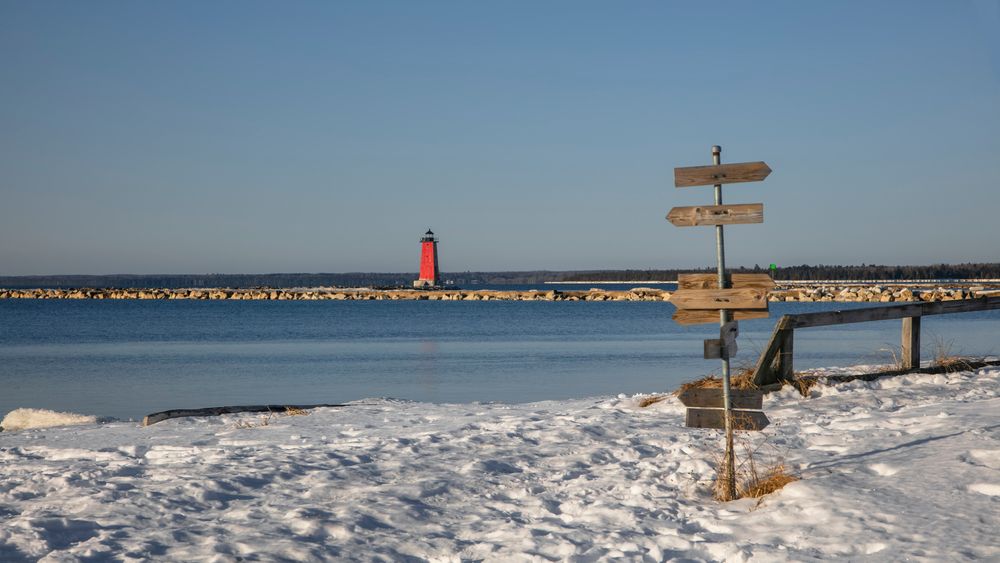 Far view of Manistique East Breakwater Lighthouse
