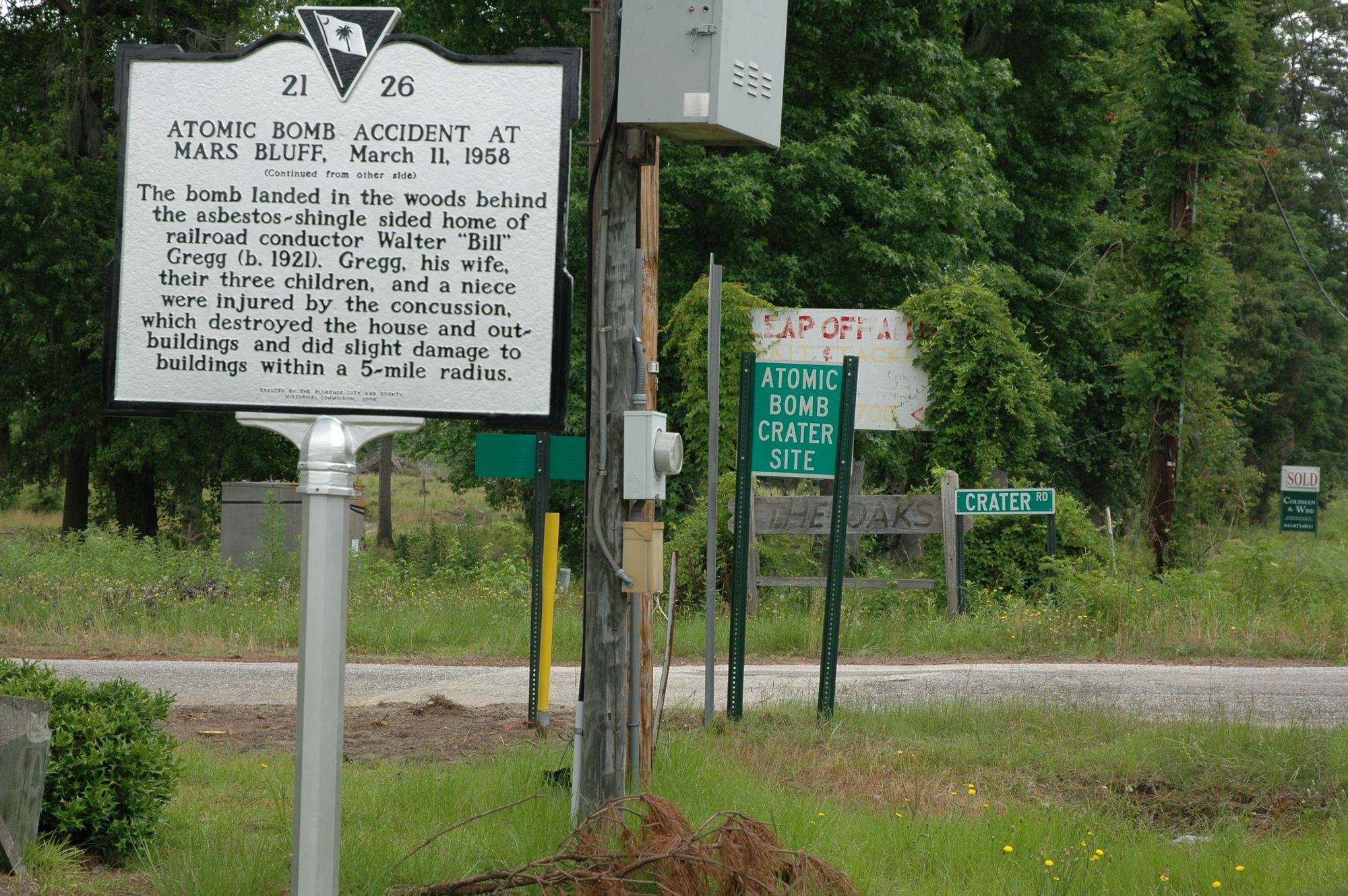 Signboard of Mars Bluff Atomic Bomb Impact Crater