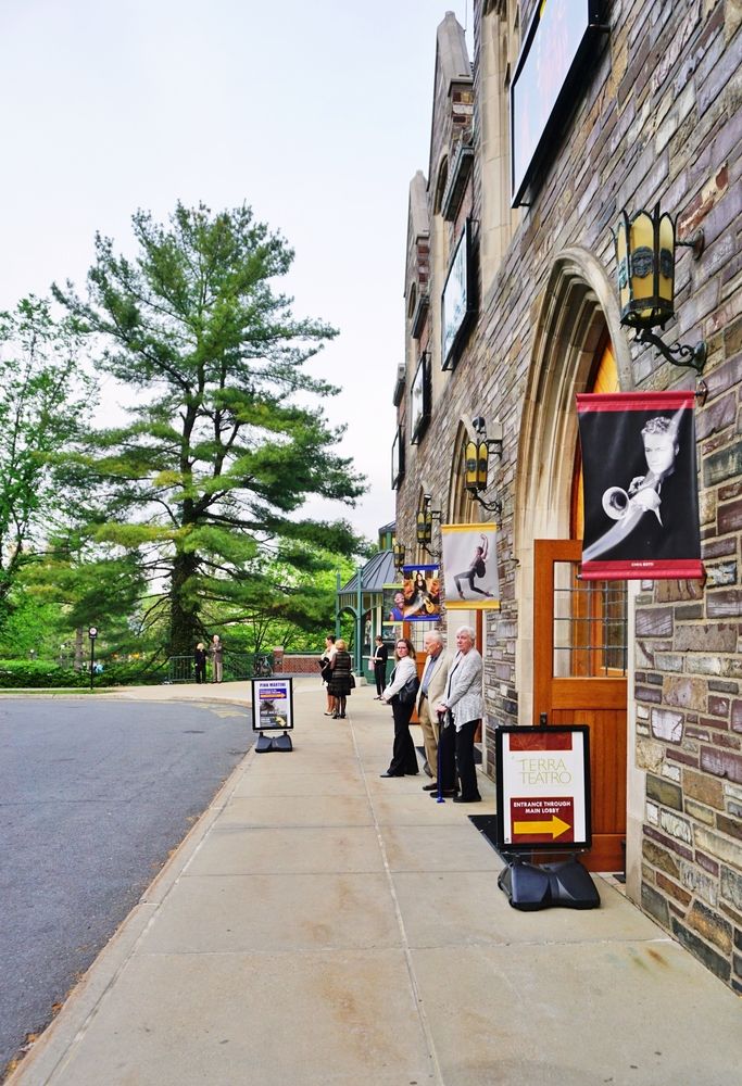 People waiting outside the McCarter Theatre Center for the Performing Arts