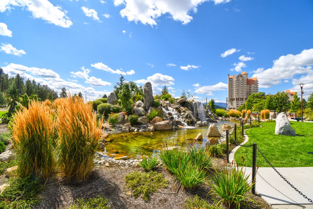Artifical water fall and pond set up at McEuen Park