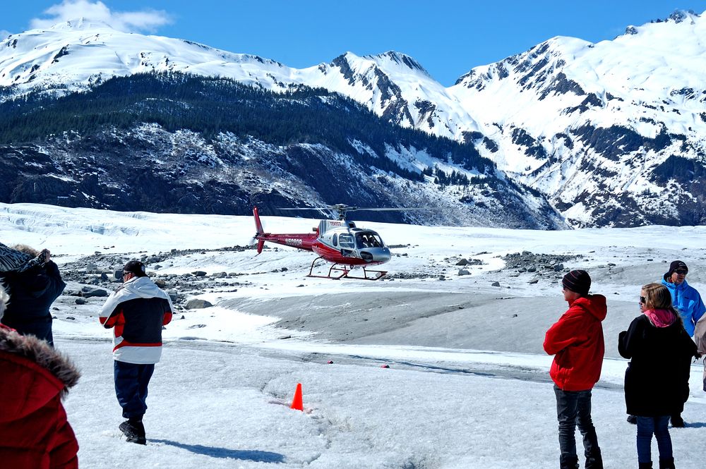 Helicopter landing at Mendenhall Glacier