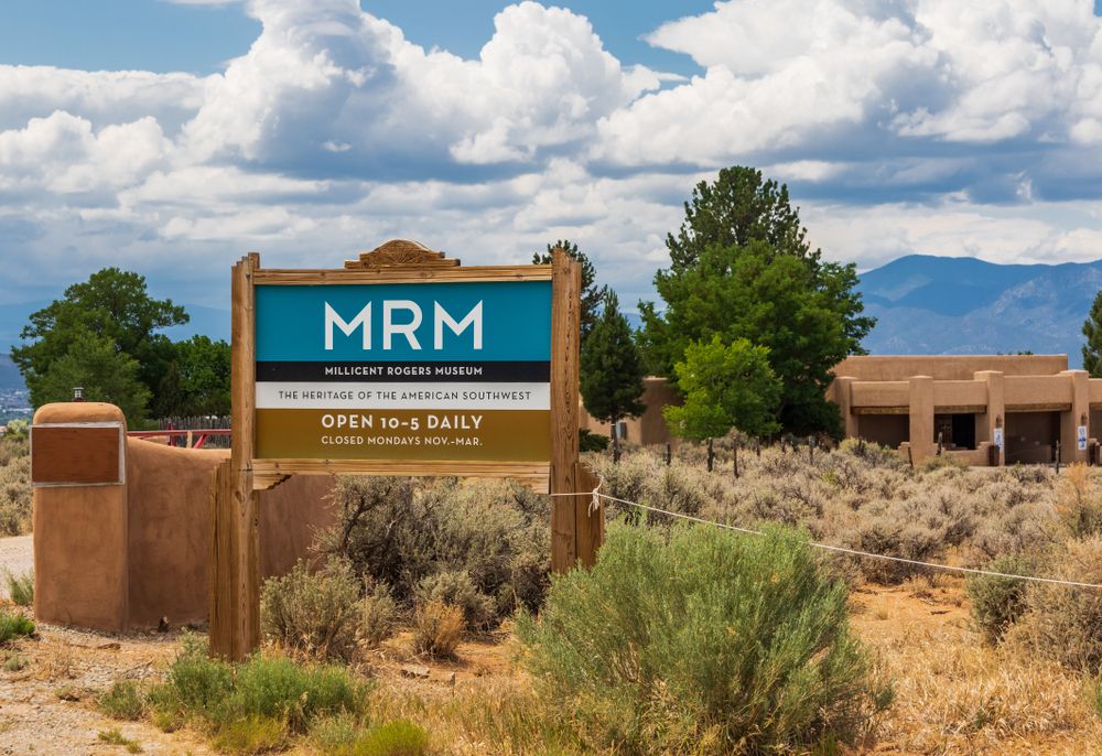 Welcome sign of Millicent Rogers Museum