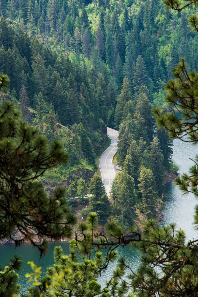 Mind blowing view of the road and lake from Mineral Ridge Trail