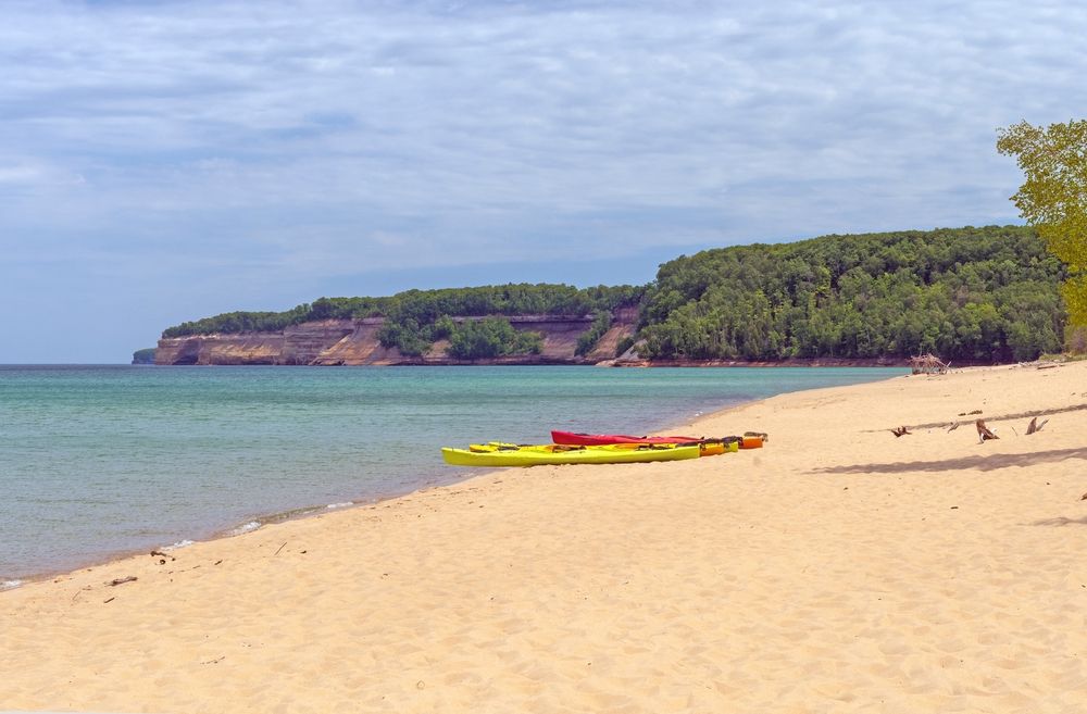 Kayaks on the shores of Miners Beach