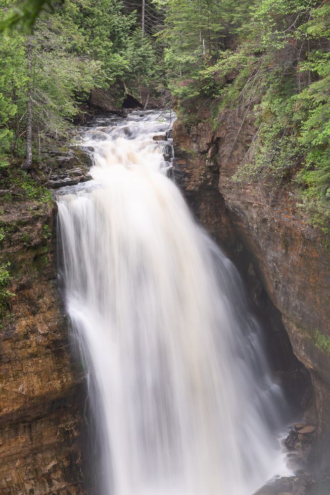 Closeup of water falling in Miners Falls