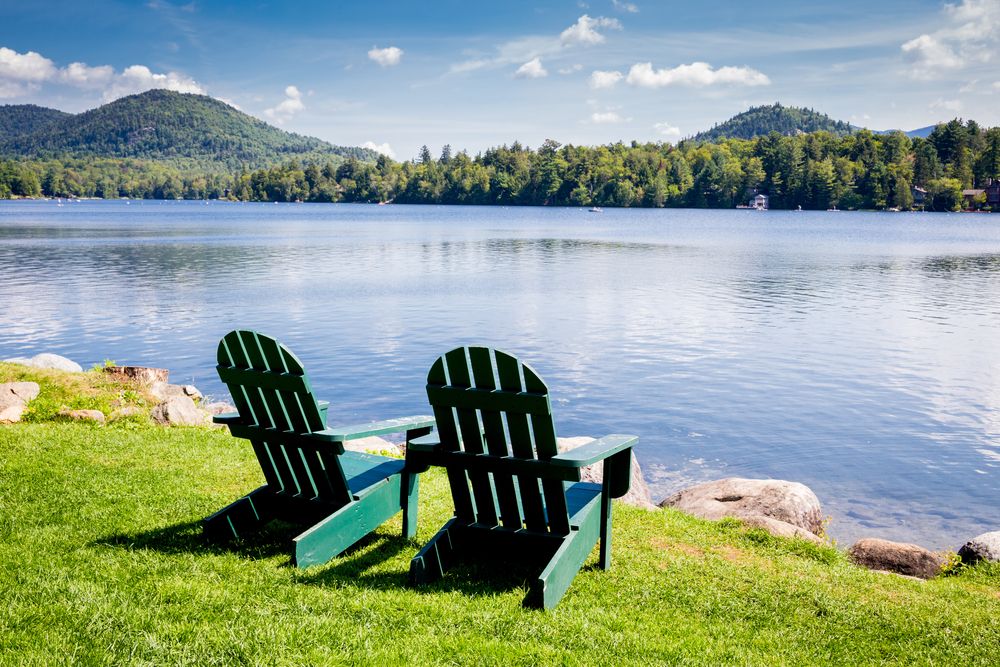 Two dock chairs overlooking Mirror Lake