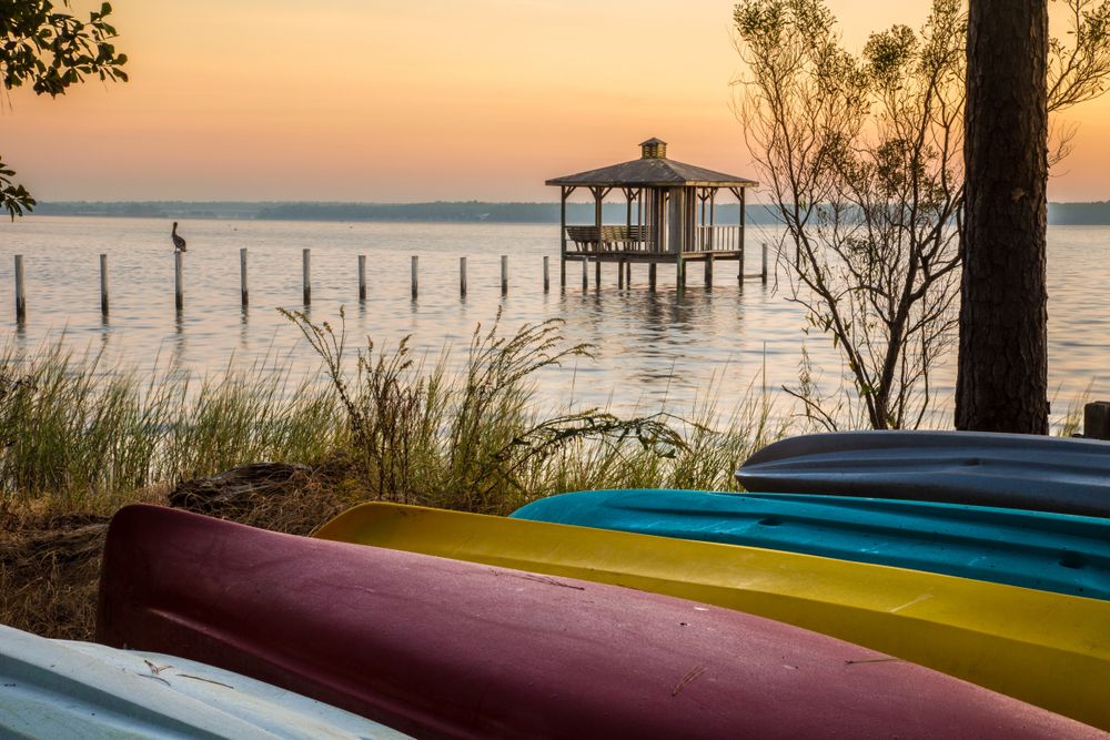 Boats at Mobile Bay's shore