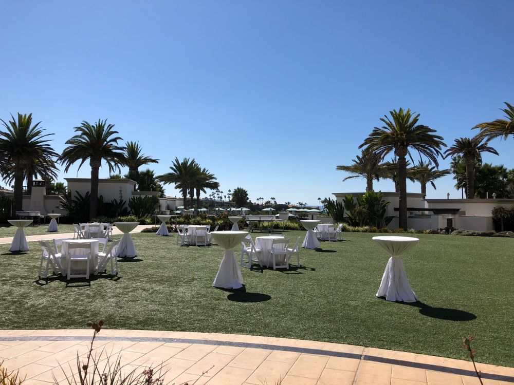 Party set up in a lawn at Monarch Beach Resort