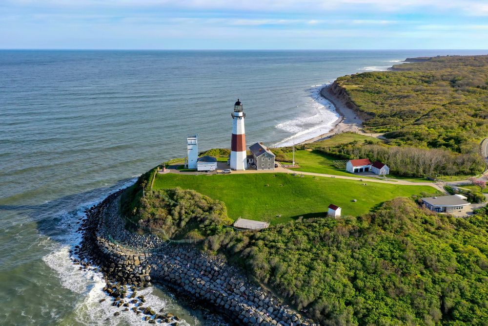 Aerial view of Montauk Point Lighthouse