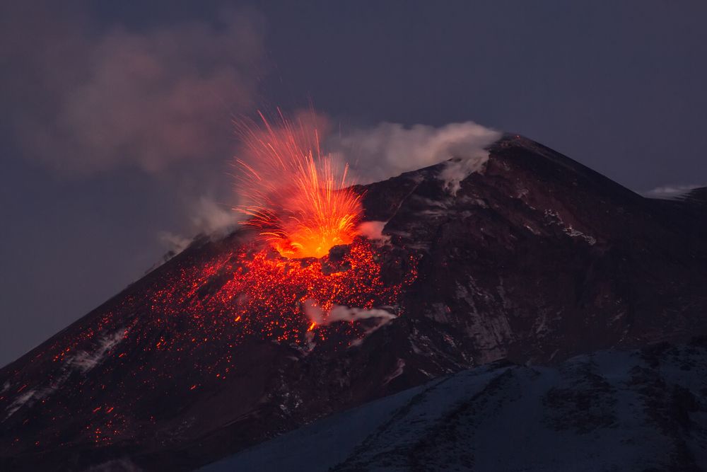 Volacano eruption at Mount Etna Volcano