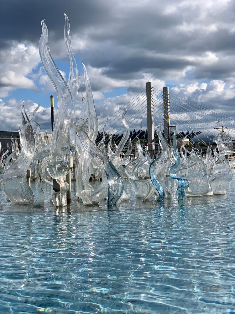 Glass art floating on the water at Museum of Glass