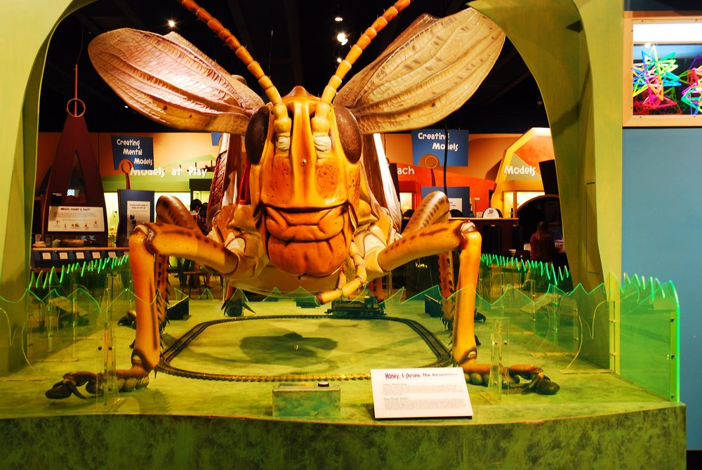 Gigantic grasshopper statue at Museum of Science