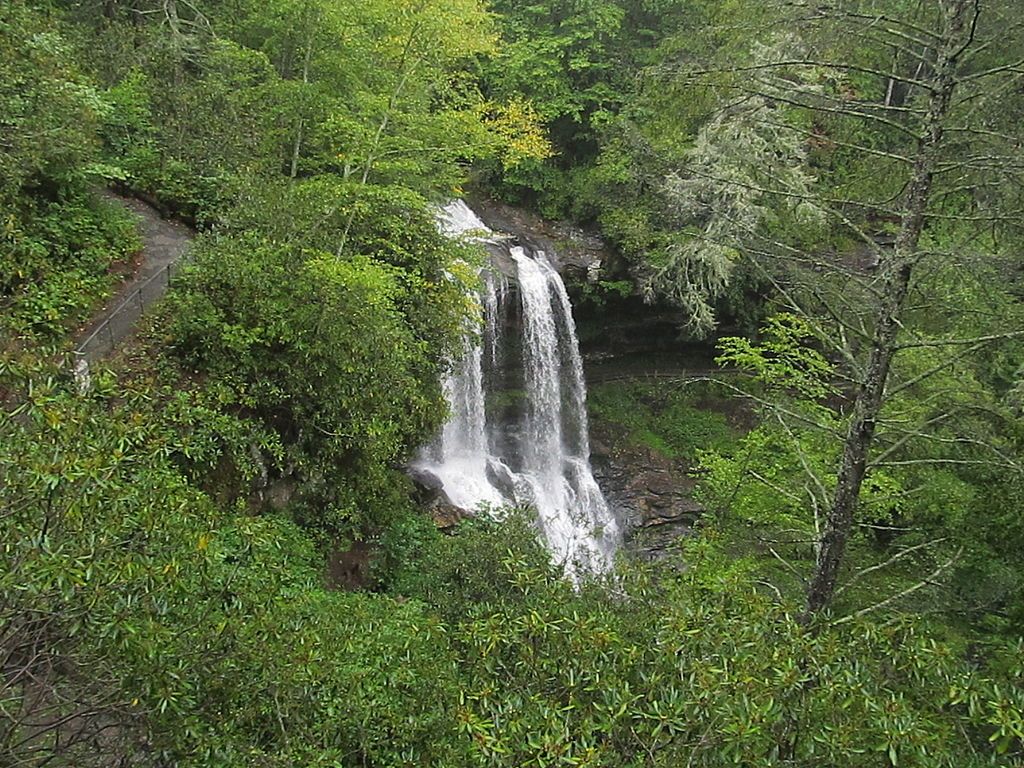 Scenic view of a waterfall at Nantahala National Forest