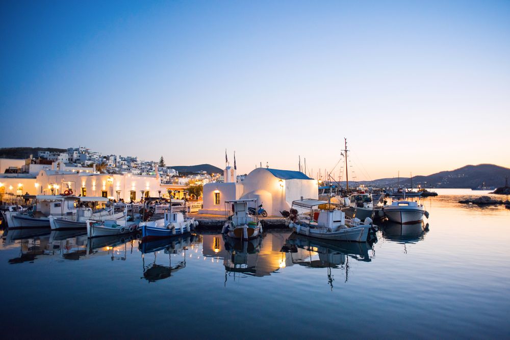 Beautiful sunset view of Naoussa Port