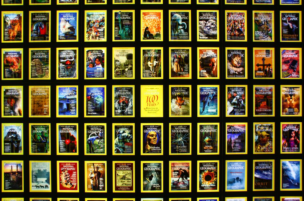 Magazine covers displayed at National Geographic Museum