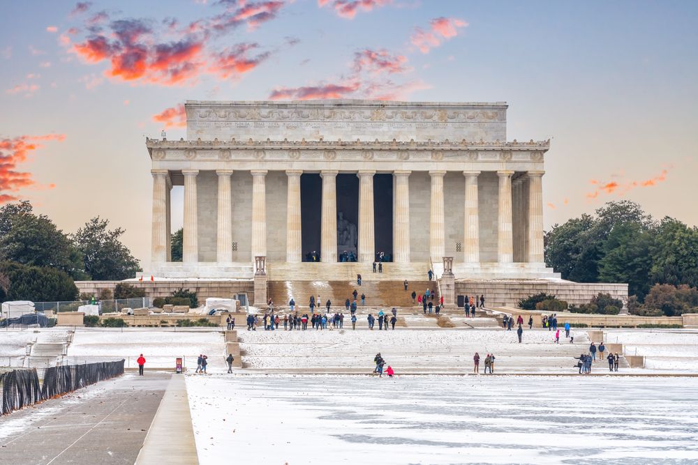 Visitors gathered around the Lincoln memorial at National Mall