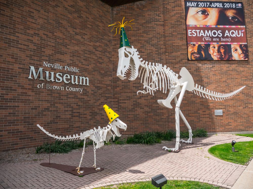 Dinosaur bones sculpture outside Neville County Public Museum
