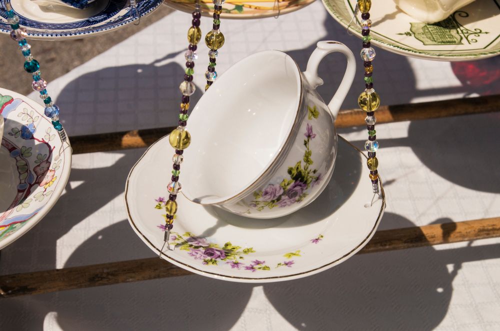 Teacups for sale at New Bern Farmers Market