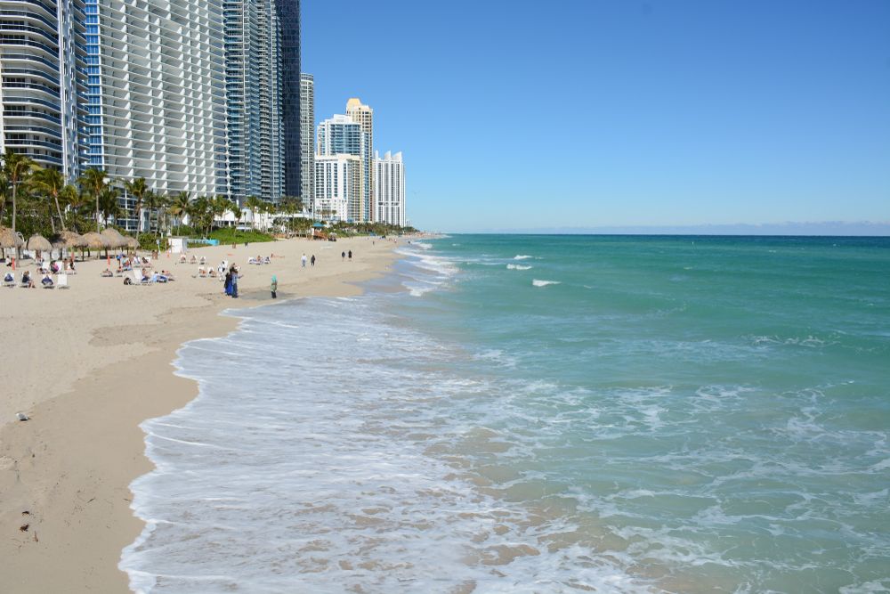 View of the shoreline and tall buildings from Newport Fishing Pier