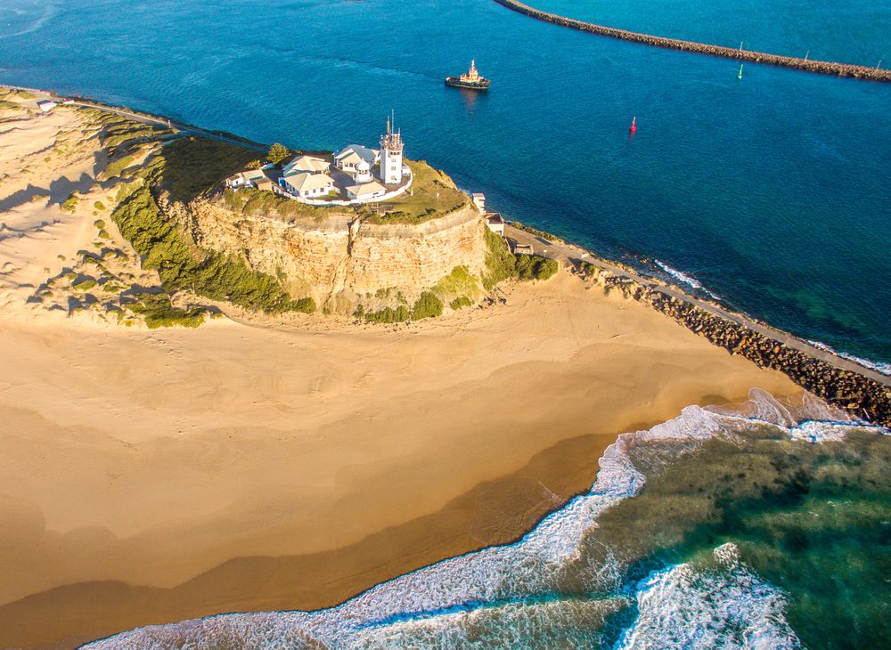 Breathtaking bird's eye view of the Nobbys Lighthouse