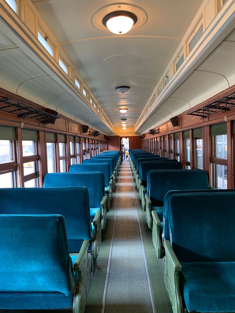 Interior view of the train passing along the North Shore Scenic Railroad