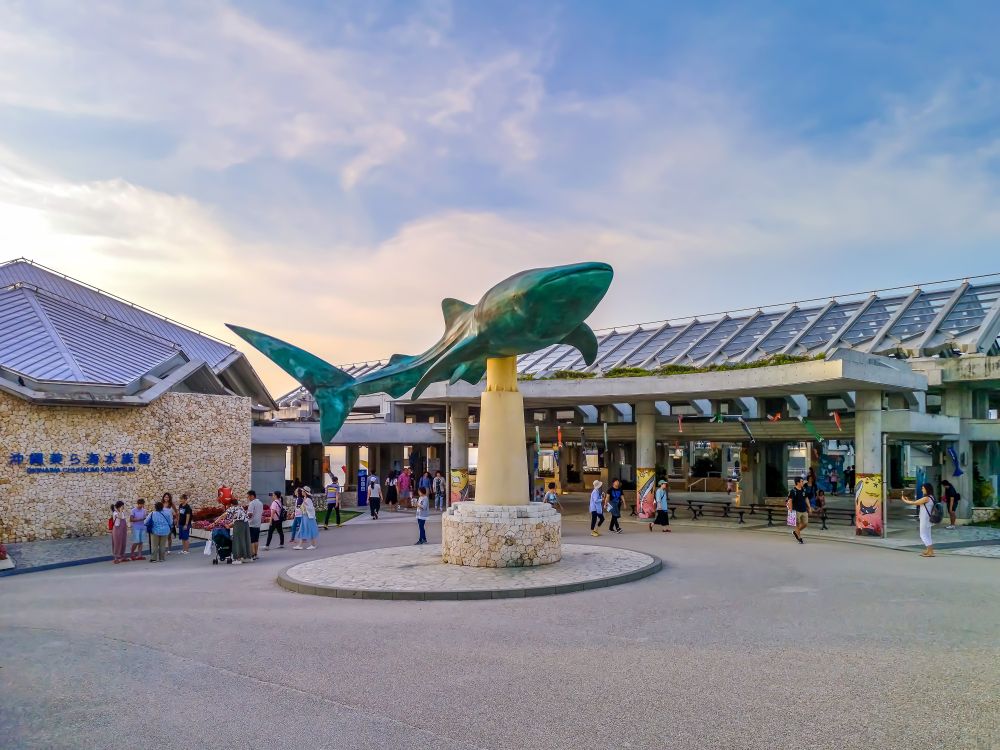 Statue of a whale outside Okinawa Churaumi Aquarium
