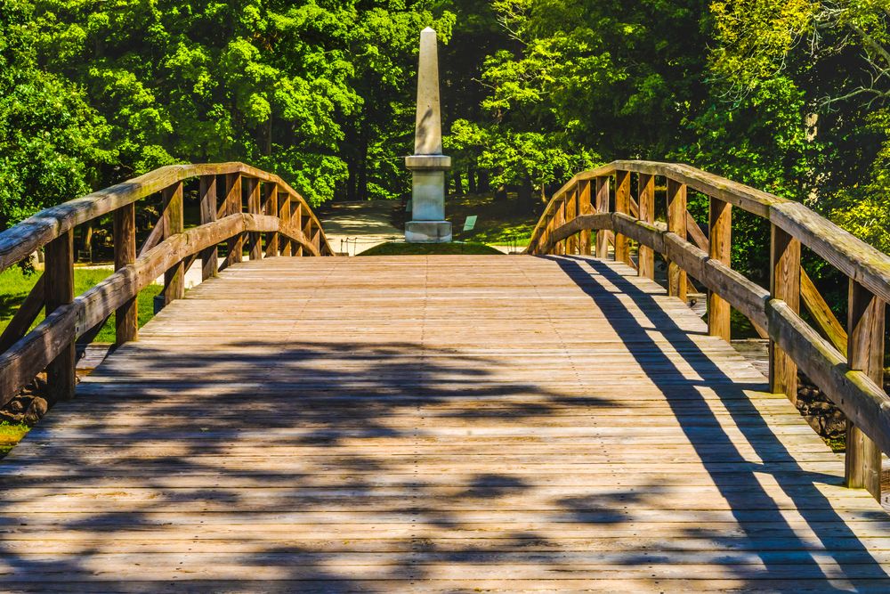 Close-up view of the Old North Bridge