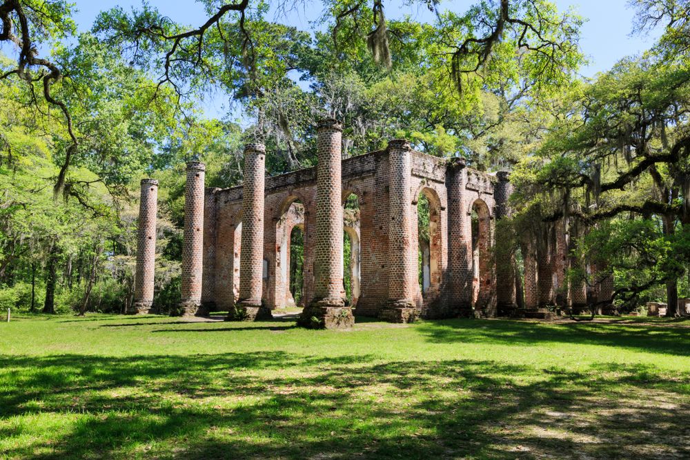 Picturesque view of the remains of the Old sheldon church