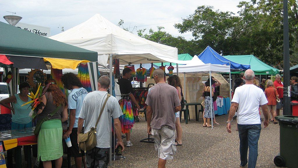 Stalls selling clothes at Parap Village Market