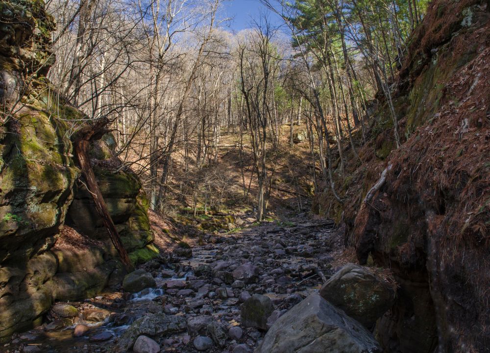 Stream flowing through the rocks at Parfrey's Glen