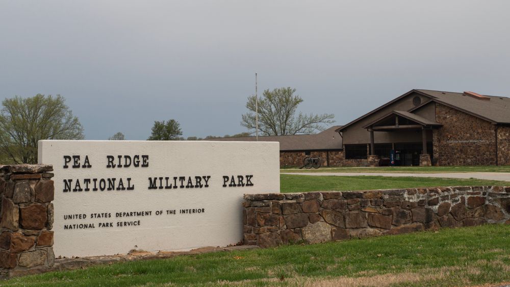 Signage at the entrance of Pea Ridge National Military Park