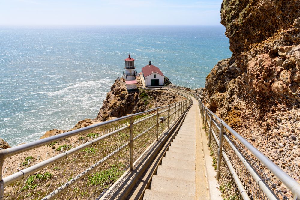 Ladder steps leading down to Point Reyes Lighthouse.