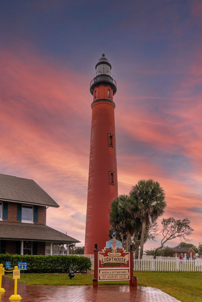 Vibrant colorful sunset at the Ponce de Leon Inlet Lighthouse