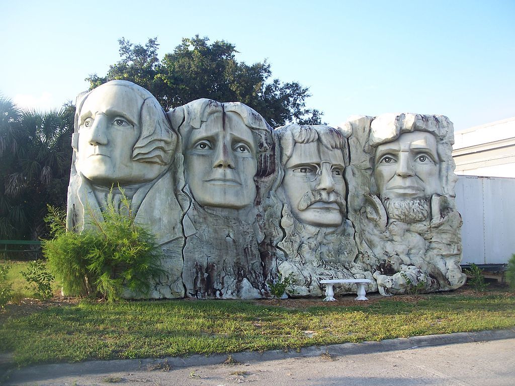 Mount rushmore-inspired sculpture at President's Hall of Fame