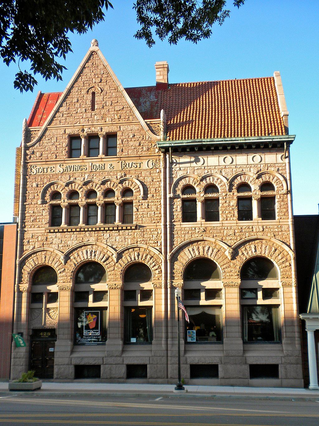 View of State Savings Loan and Trust at Downtown Quincy Historic District