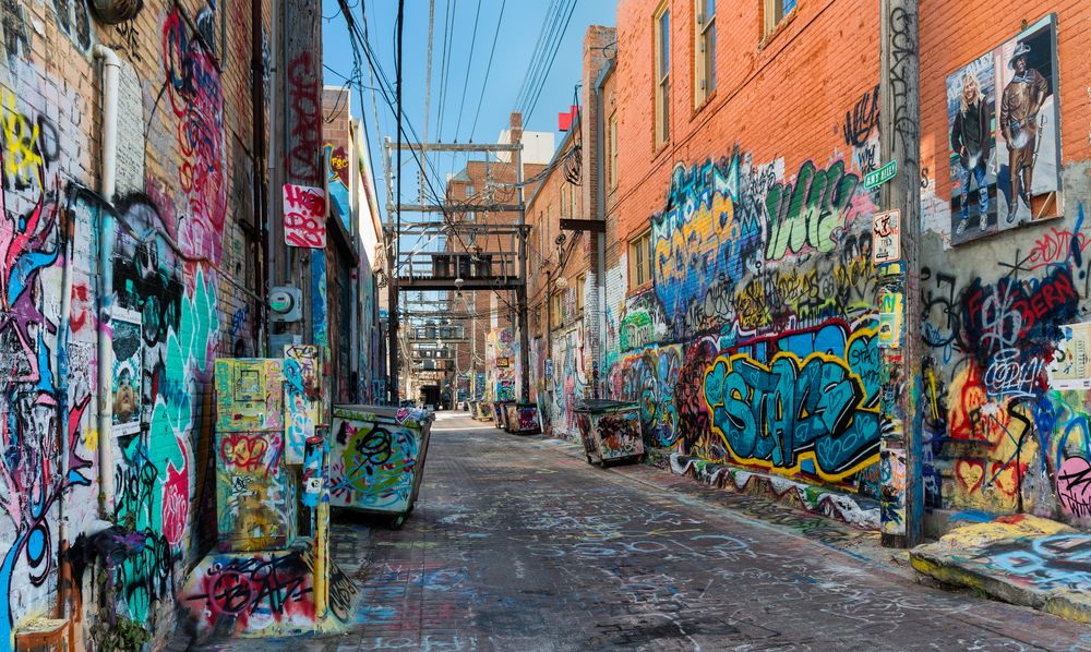 Colorful graffiti-covered walls of Art Alley
