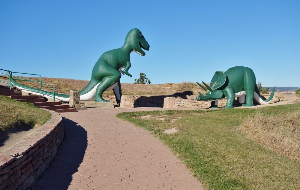 Dinosaur sculptures on the grounds of Dinosaur Park