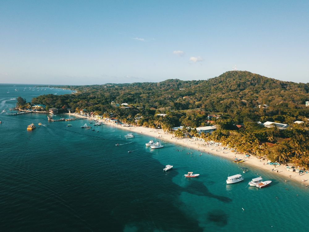 Aerial view of the beautiful West Bay Beach