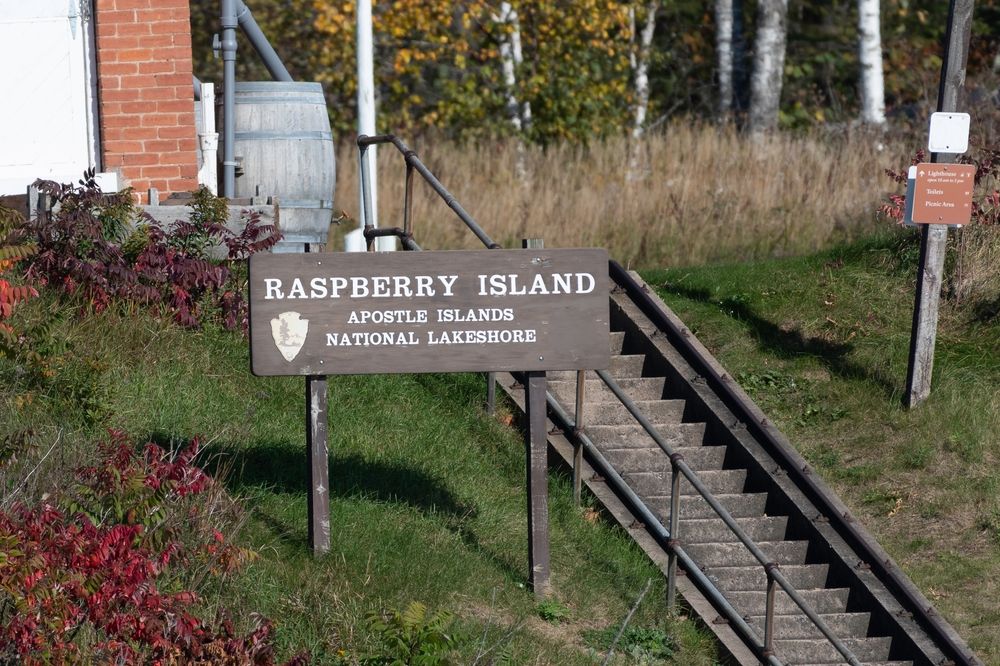 Signage of Raspberry island at Raspberry Lake