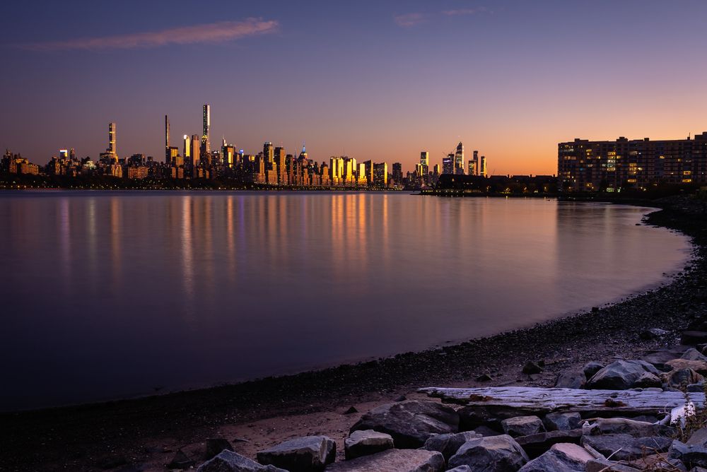 Riverwalk View of NYC during twilight
