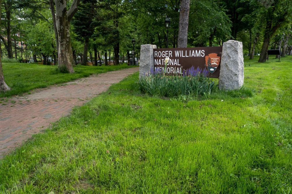 Signage at the entrance of the Roger Williams National Memorial