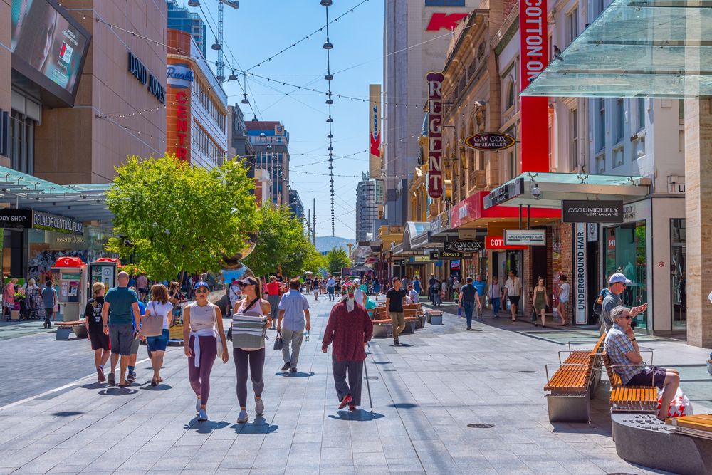 People walking around the Rundle Mall