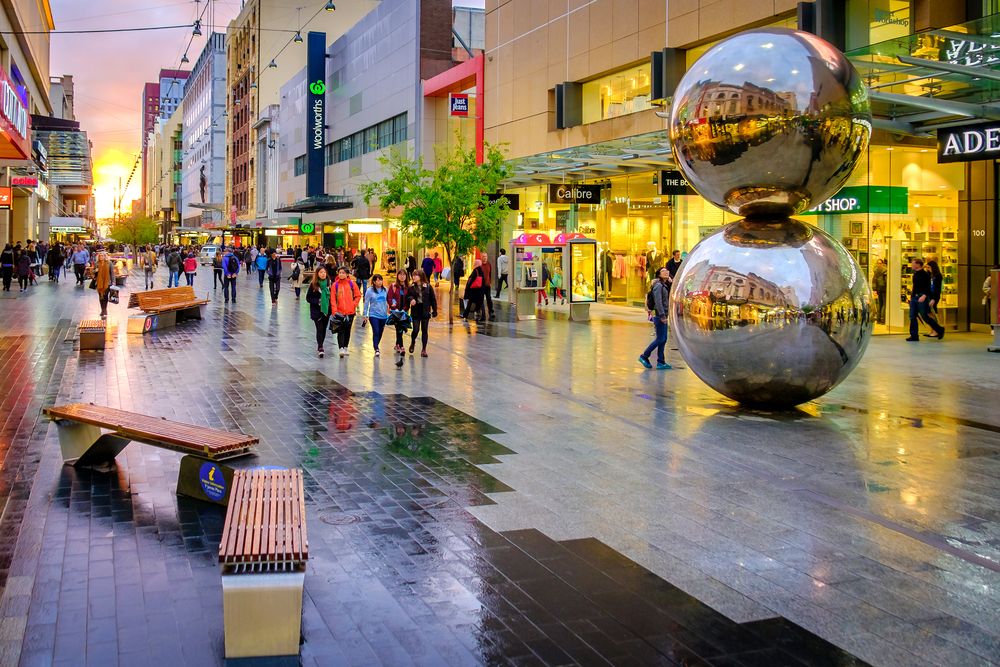 Two huge metal ball at Rundle Mall