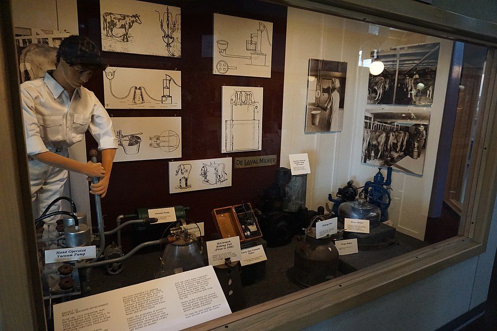 Milking machine development exhibit in Southwest Dairy Museum