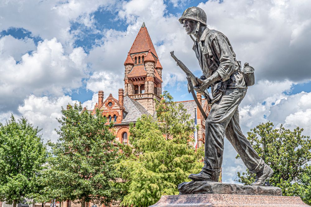A statue at Veterans Memorial