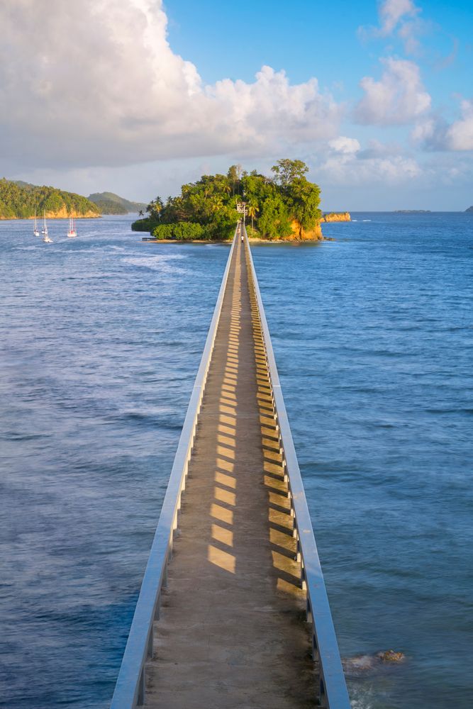 Long narrow pedestrian bridge at Samaná Bay