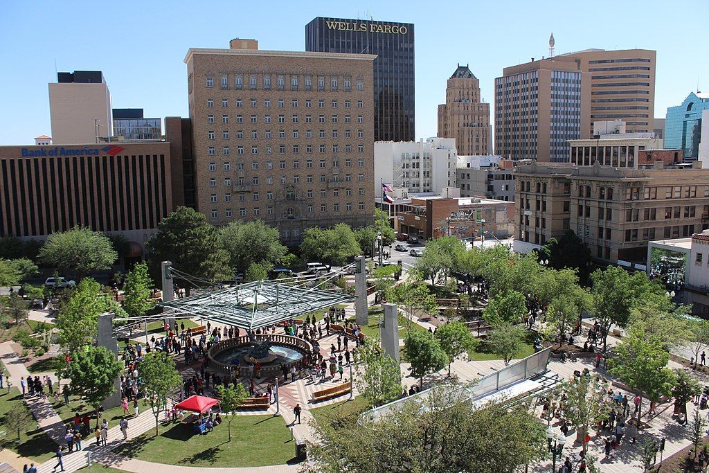 Aerial view of San Jacinto Plaza